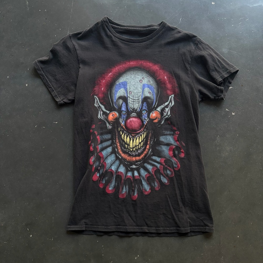Mens Evil Clown Graphic T-Shirt Black Horror Streetwear Size Small RN 117508
